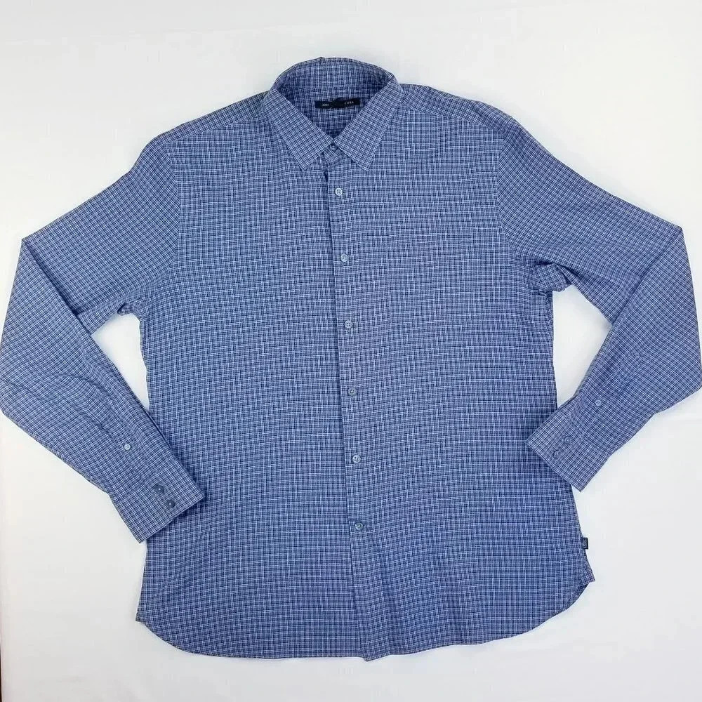 John Varvatos USA Logo Tag Blue White Check XL